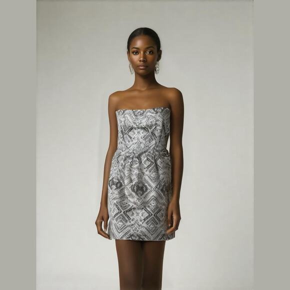 Mossimo Womens Dress Size XS Strapless Knit Geometric Print Black Tan NEW - Picture 1 of 5